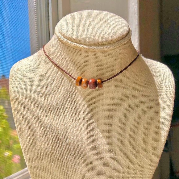 Earthy Brown & Tan Wooden Beaded (Dark Brown) Necklace/Choker - Picture 2 of 4